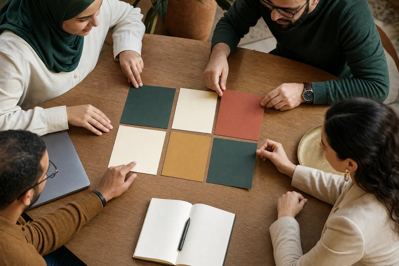 Professionnels marocains construisant une matrice de compétences avec des cartes